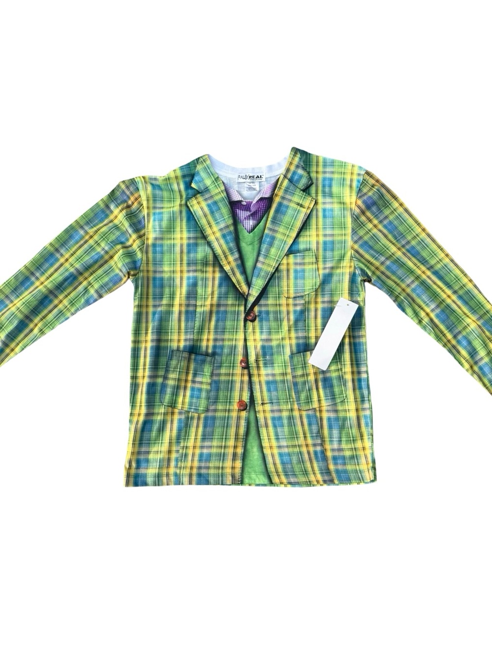 NEW Faux Real - FUNNY Plaid Suit Youth Costume Long Sleeve T-Shirt - Size Large - Picture 7 of 9
